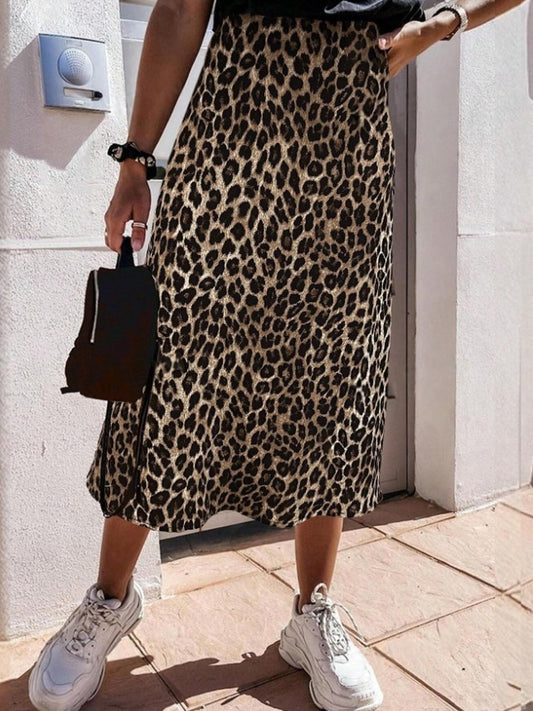 Women's Sexy Leopard Print Satin Maxi Skirt - High Waisted Imitation Silk Long Flowy Skirt Spring Summer 2025