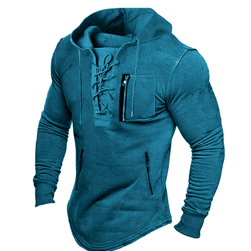 2024 Men's Spring Autumn Hoodie - Solid Color Lace-Up Zipper Pocket Sports Streetwear Bronzing Sweatshirt - Full Zip Fleece Hooded Pullover In Stock