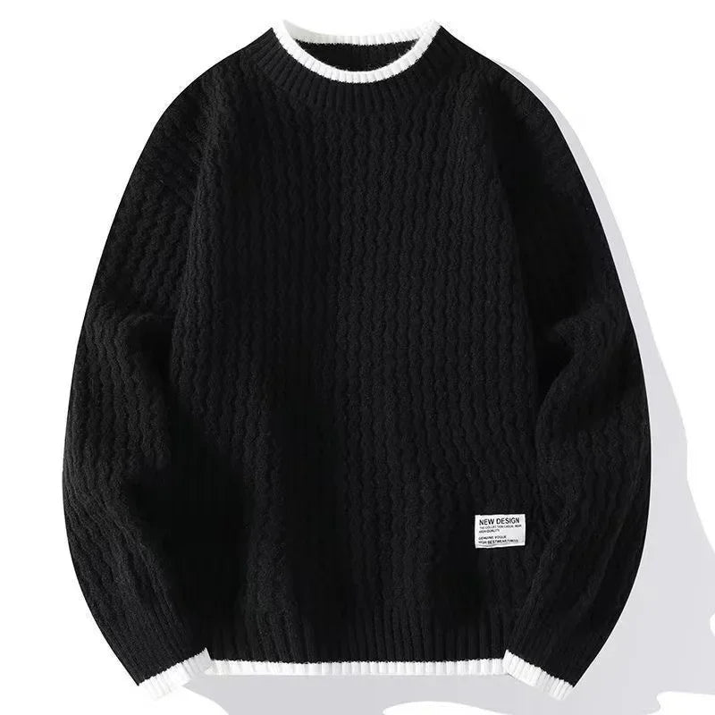 Men's Autumn Winter Knitted Sweater round Neck Loose Warm Solid Color Base Layer Top Coat Casual Fashion Outerwear