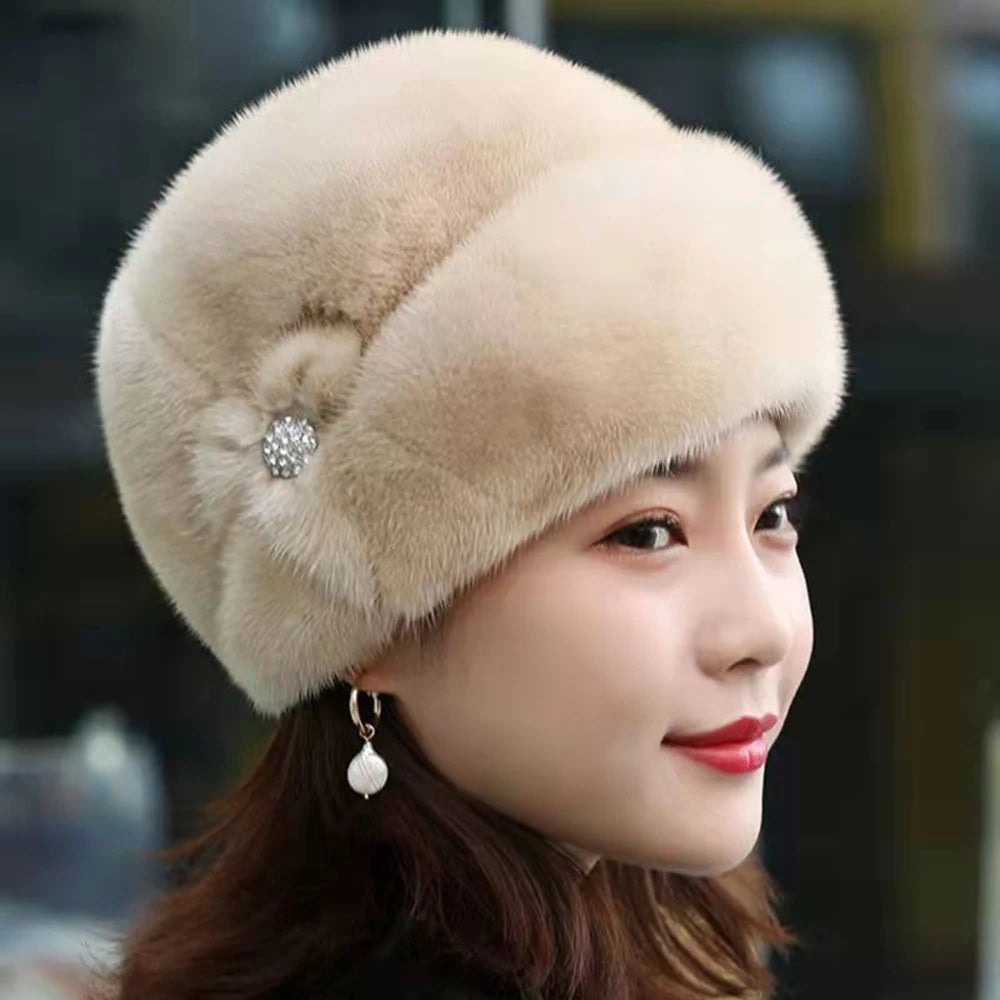 Women's Faux Mink Fur Winter Hat Fleece Lined Earflap Slouchy Plush Beanie Warm