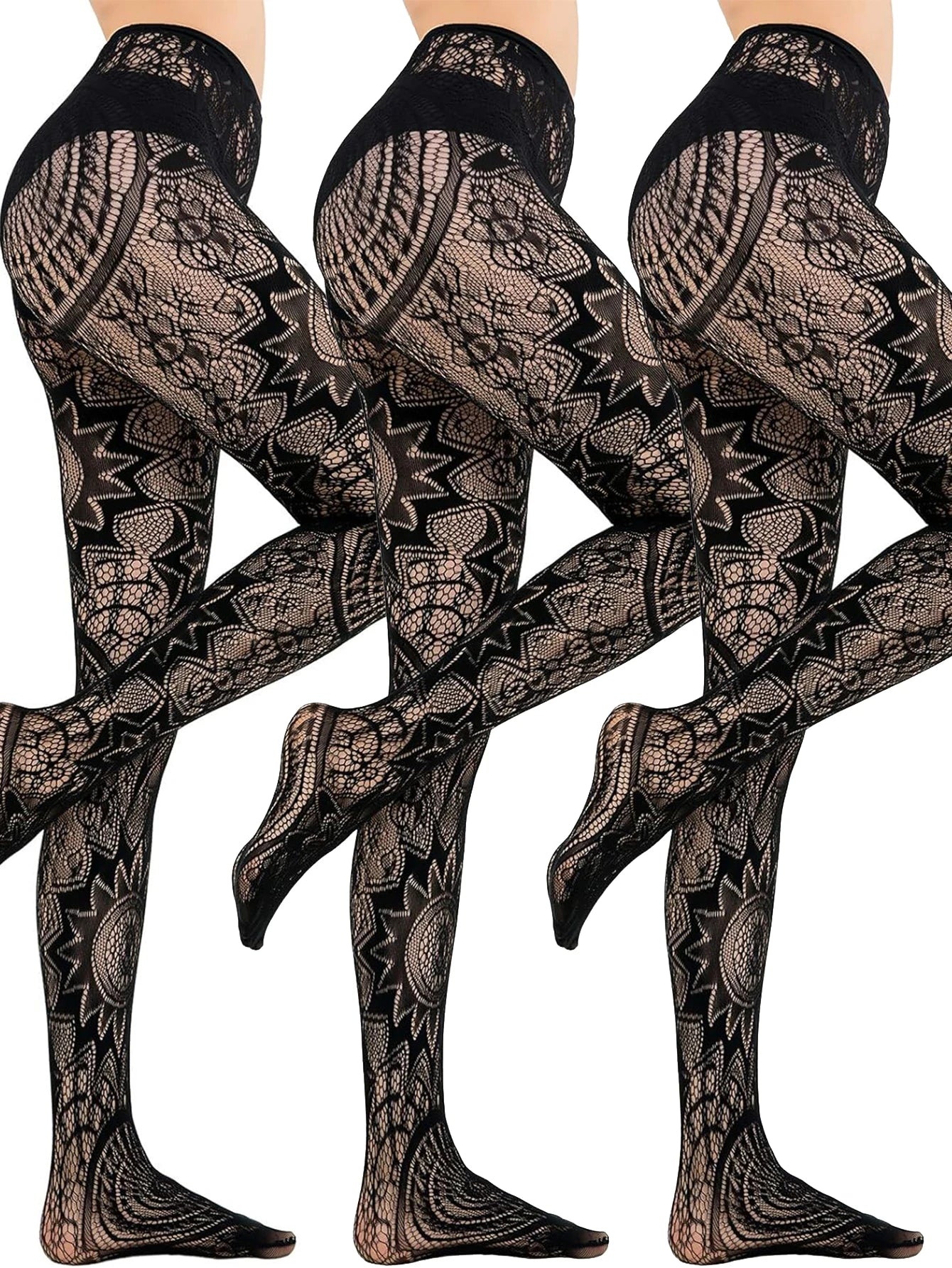 Women's Sexy Tattoo Lace Fishnet Pantyhose Jacquard Hollow Out Stockings 2024