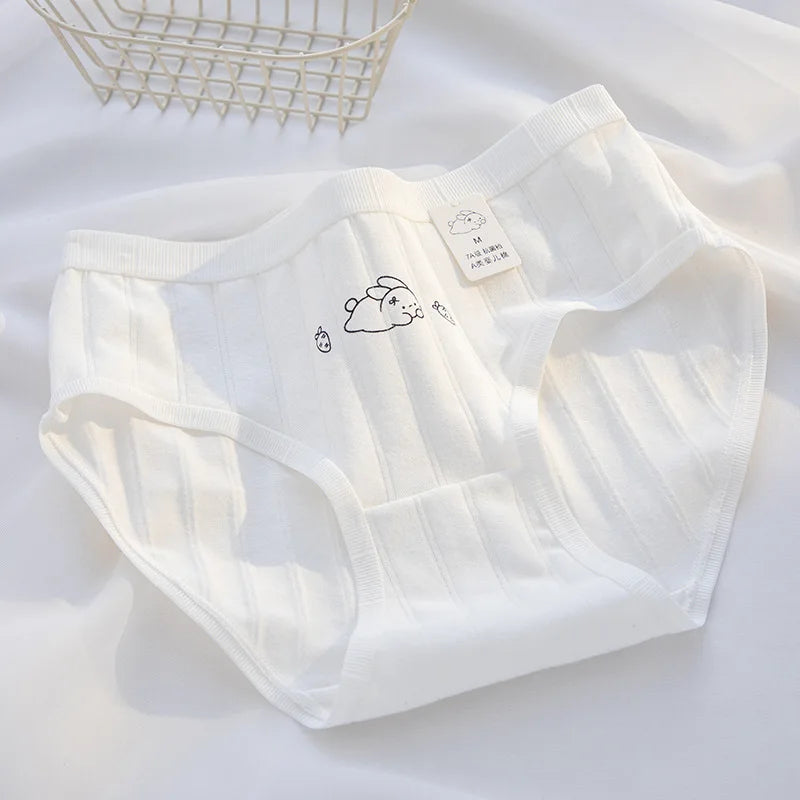Cute Kawaii Rabbit Cartoon Print Women's Cotton Panties - Breathable Seamless Briefs Soft Comfortable Underwear