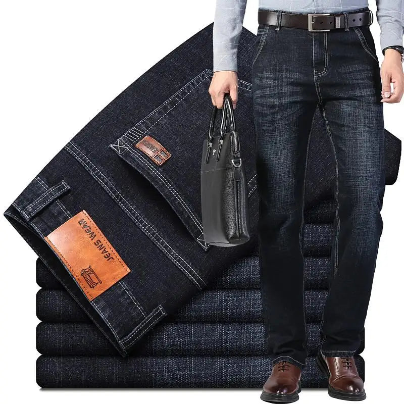 Men's Classic Black Straight Fit Jeans - 100% Cotton Denim Pants Regular Straight Leg Trousers Overalls Style
