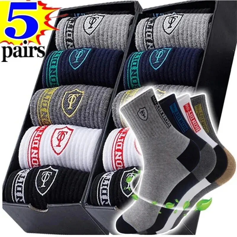 10 Pairs Men's Bamboo Fiber Socks – Breathable Deodorant Cotton Business Crew Socks