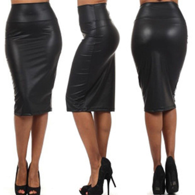 Women's High Waisted Faux Leather Midi Skirt | Sexy Matte PU Pencil Knee-Length Bodycon Hip Wrap Skirt - European American Style