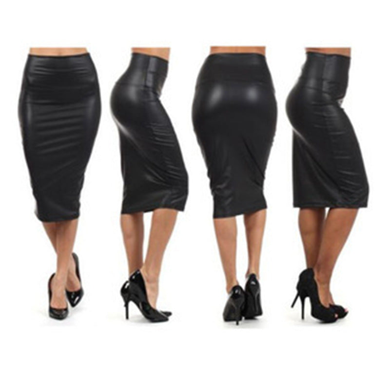 Women's High Waisted Faux Leather Midi Skirt | Sexy Matte PU Pencil Knee-Length Bodycon Hip Wrap Skirt - European American Style
