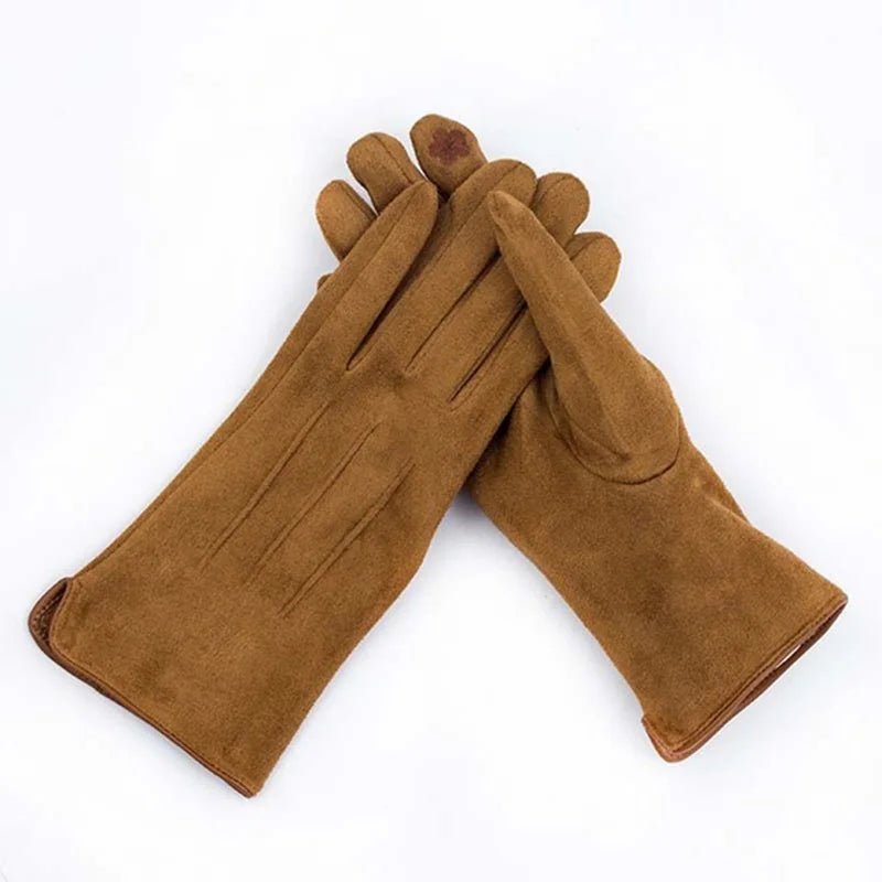 Women's Winter Suede Leather Touchscreen Gloves - Warm Thicken Velvet Lined Full Finger Pearl Decor Windproof Driving Cycling Mittens