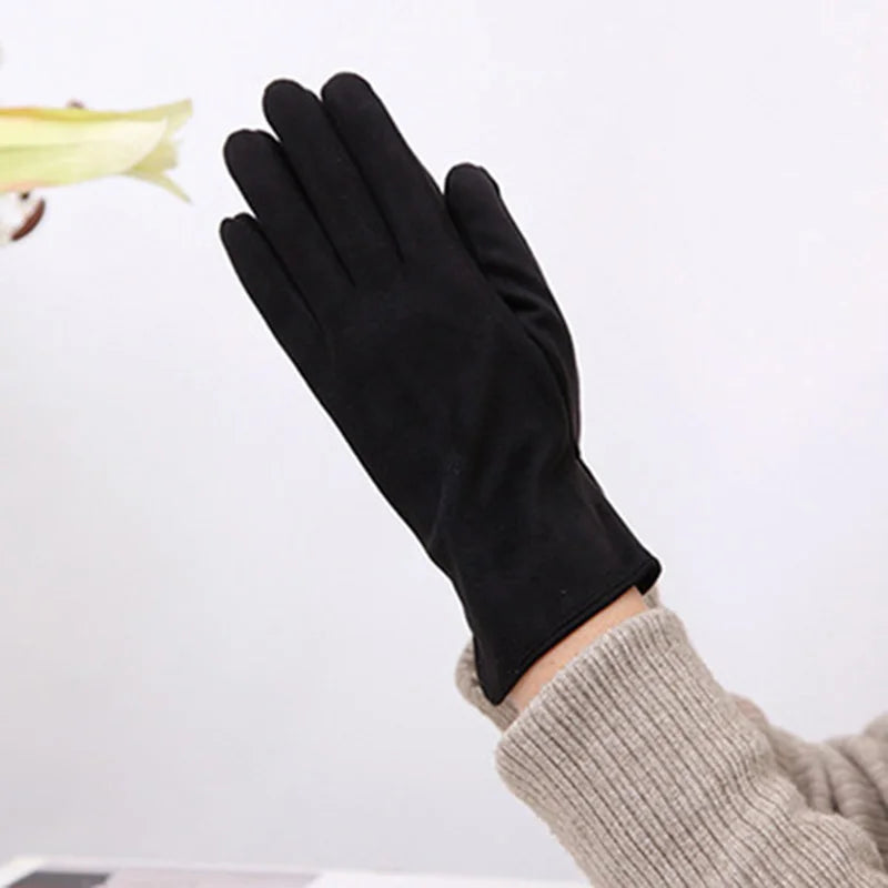 Women's Winter Suede Leather Touchscreen Gloves - Warm Thicken Velvet Lined Full Finger Pearl Decor Windproof Driving Cycling Mittens