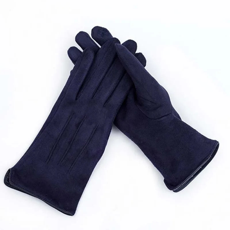 Women's Winter Suede Leather Touchscreen Gloves - Warm Thicken Velvet Lined Full Finger Pearl Decor Windproof Driving Cycling Mittens