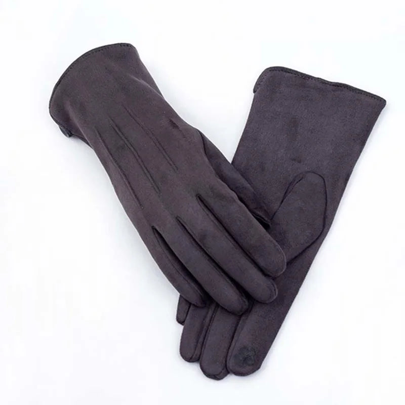 Women's Winter Suede Leather Touchscreen Gloves - Warm Thicken Velvet Lined Full Finger Pearl Decor Windproof Driving Cycling Mittens