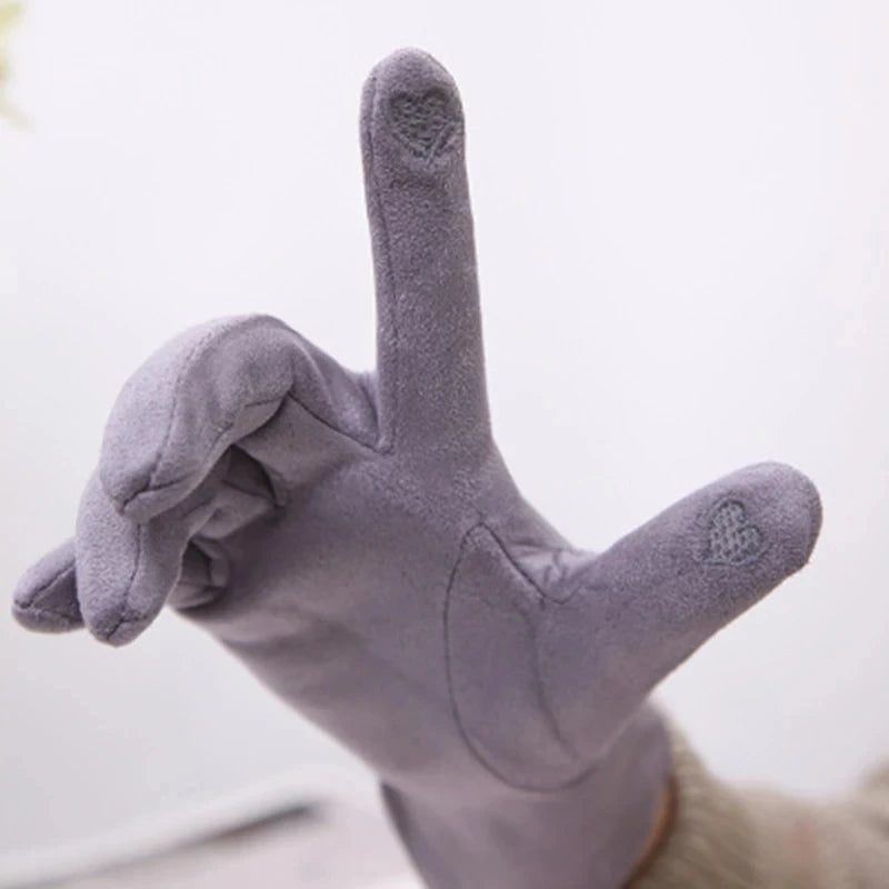 Women's Winter Suede Leather Touchscreen Gloves - Warm Thicken Velvet Lined Full Finger Pearl Decor Windproof Driving Cycling Mittens