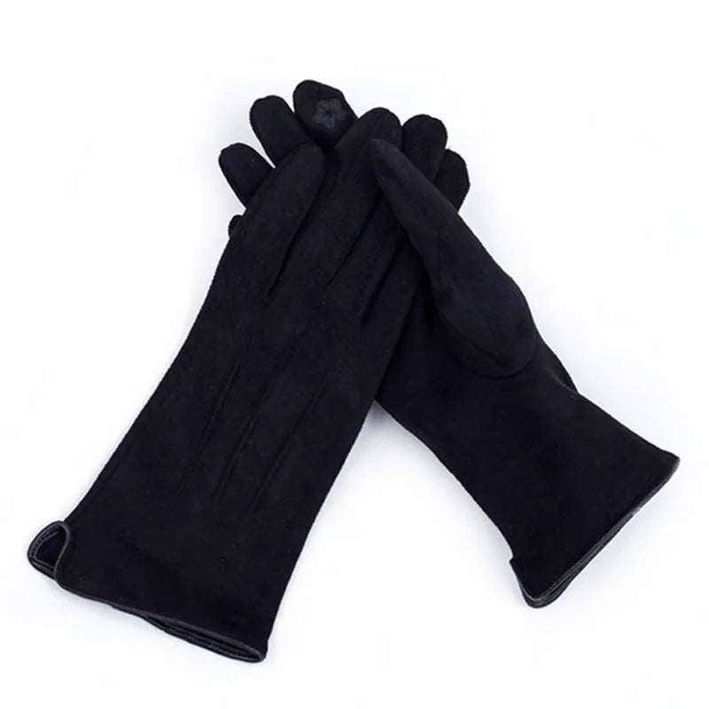 Women's Winter Suede Leather Touchscreen Gloves - Warm Thicken Velvet Lined Full Finger Pearl Decor Windproof Driving Cycling Mittens