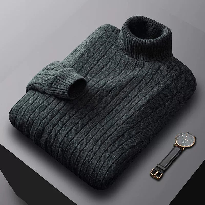 Men's Thick Cotton Turtleneck Sweater - Warm Autumn Winter Pullover for Stylish Comfort