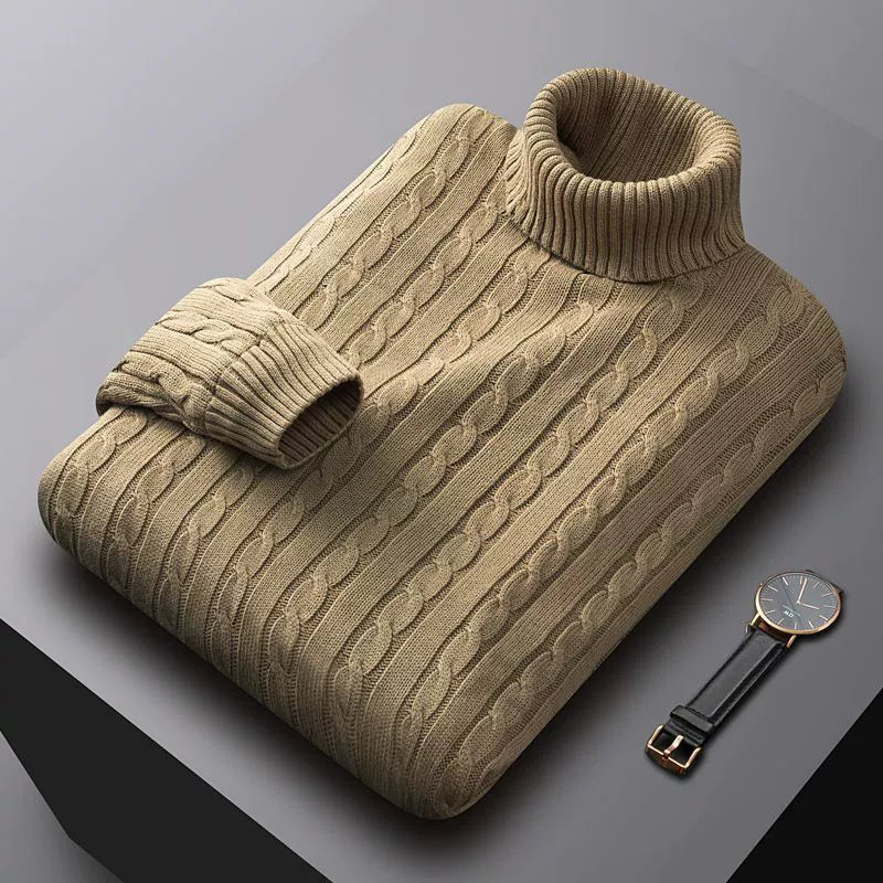 Men's Thick Cotton Turtleneck Sweater - Warm Autumn Winter Pullover for Stylish Comfort