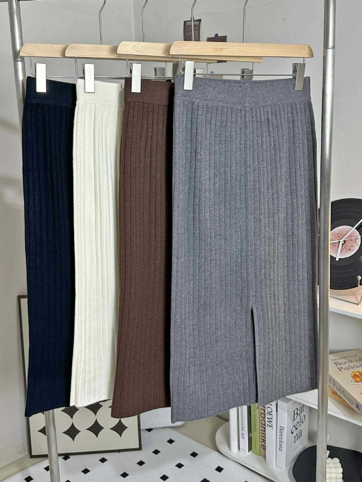 Women's High Waist Knitted Midi Skirt | Slim Fit Wool Blend Pencil Skirt with Split - Fall Autumn Thickened Long Straight Skirt