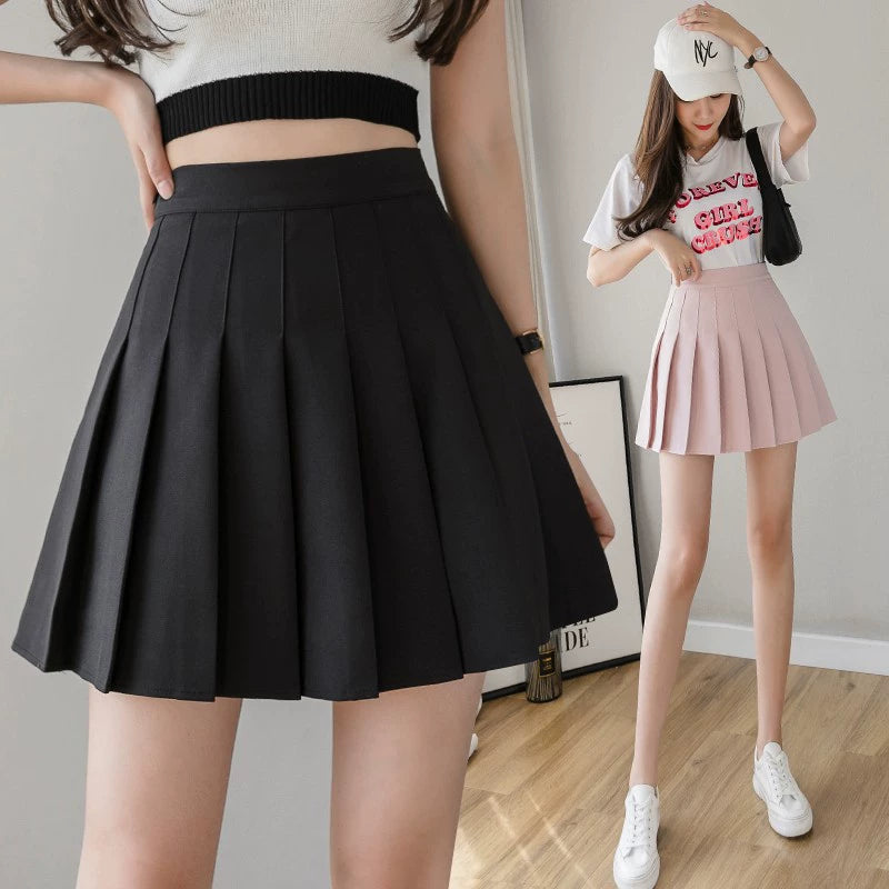 Women's Super Short Pleated Mini Skirt with Built-in Shorts - Sexy JK Style Lined Pantskirt Hot Girl Fashion