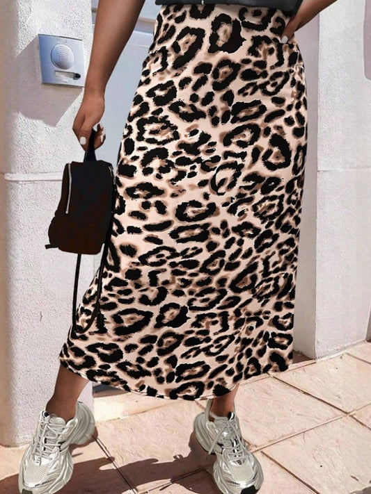 Women's Sexy Leopard Print Satin Maxi Skirt - High Waisted Imitation Silk Long Flowy Skirt Spring Summer 2025