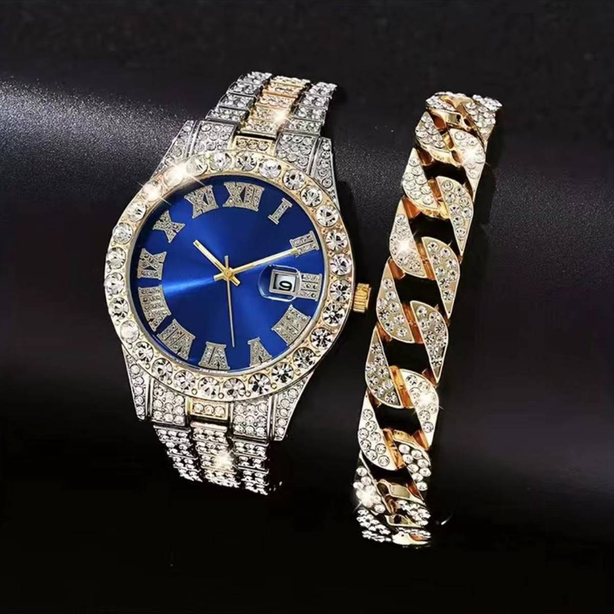 3-Piece Men's Black Skull Dial Quartz Watch Set – Fashion Leather Belt Wristwatch + Matching Bracelets Punk Style