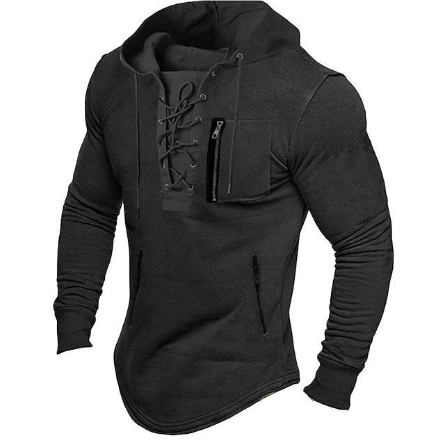 2024 Men's Spring Autumn Hoodie - Solid Color Lace-Up Zipper Pocket Sports Streetwear Bronzing Sweatshirt - Full Zip Fleece Hooded Pullover In Stock