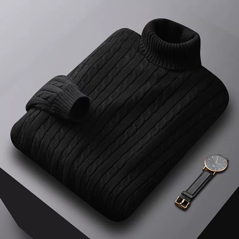 Men's Thick Cotton Turtleneck Sweater - Warm Autumn Winter Pullover for Stylish Comfort