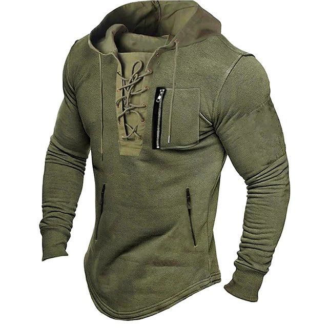 2024 Men's Spring Autumn Hoodie - Solid Color Lace-Up Zipper Pocket Sports Streetwear Bronzing Sweatshirt - Full Zip Fleece Hooded Pullover In Stock