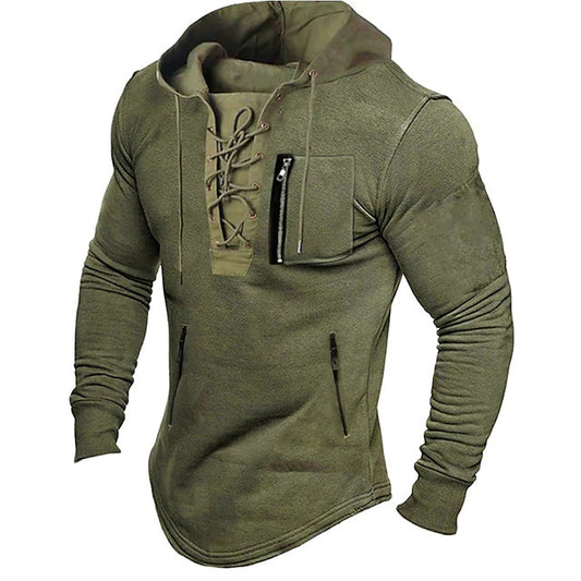 2024 Men's Spring Autumn Hoodie - Solid Color Lace-Up Zipper Pocket Sports Streetwear Bronzing Sweatshirt - Full Zip Fleece Hooded Pullover In Stock