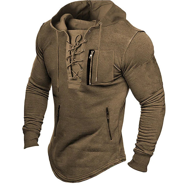 2024 Men's Spring Autumn Hoodie - Solid Color Lace-Up Zipper Pocket Sports Streetwear Bronzing Sweatshirt - Full Zip Fleece Hooded Pullover In Stock