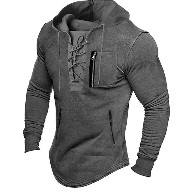 2024 Men's Spring Autumn Hoodie - Solid Color Lace-Up Zipper Pocket Sports Streetwear Bronzing Sweatshirt - Full Zip Fleece Hooded Pullover In Stock