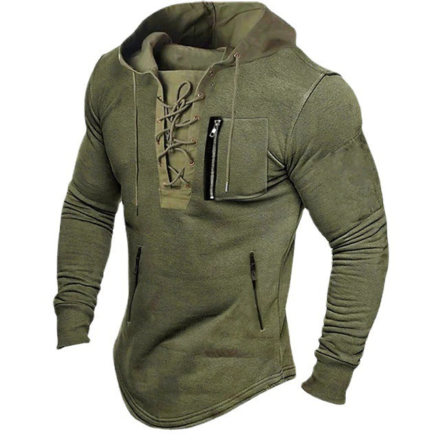 2024 Men's Spring Autumn Hoodie - Solid Color Lace-Up Zipper Pocket Sports Streetwear Bronzing Sweatshirt - Full Zip Fleece Hooded Pullover In Stock