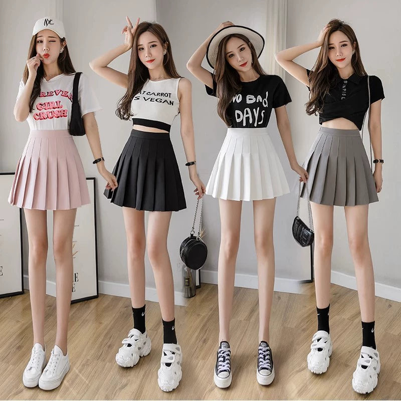 Women's Super Short Pleated Mini Skirt with Built-in Shorts - Sexy JK Style Lined Pantskirt Hot Girl Fashion