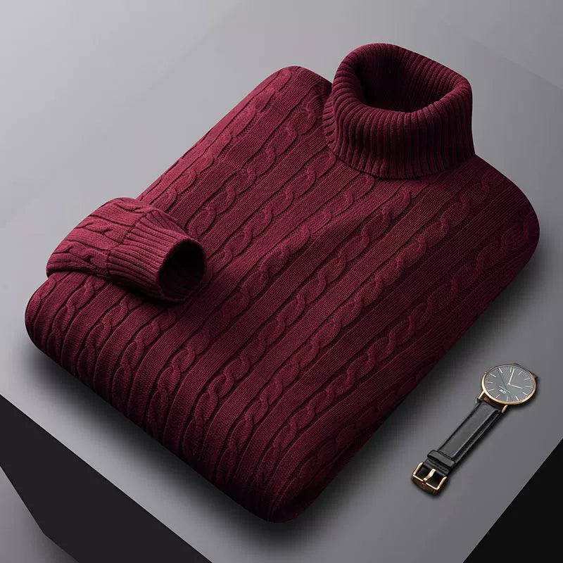 Men's Thick Cotton Turtleneck Sweater - Warm Autumn Winter Pullover for Stylish Comfort