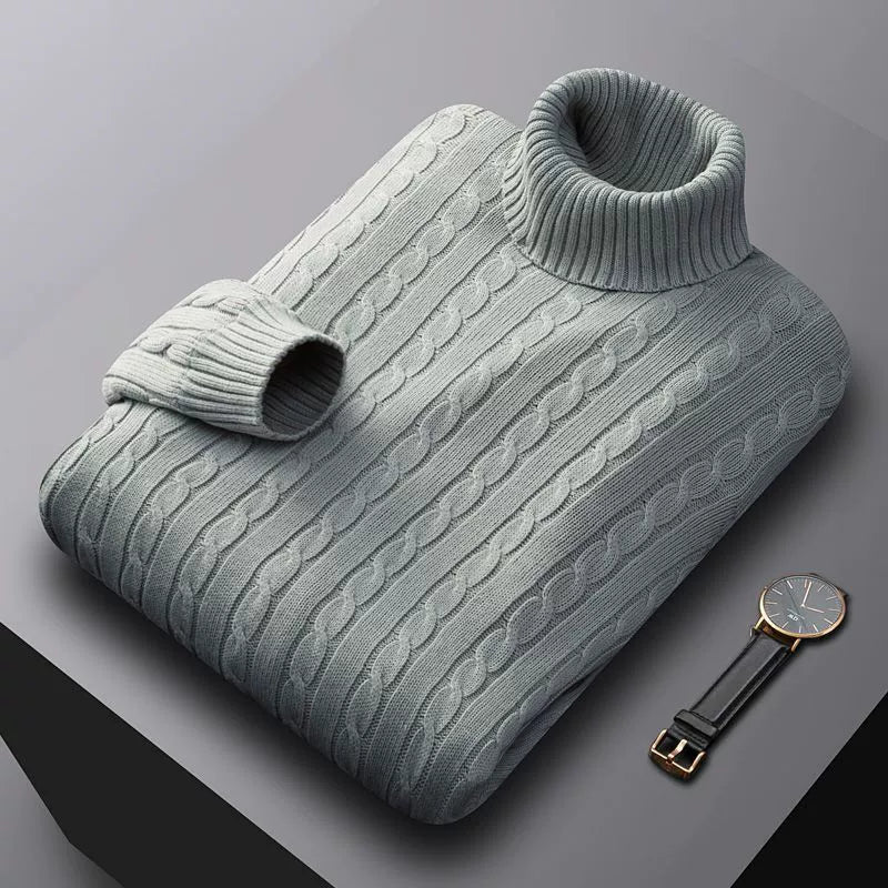 Men's Thick Cotton Turtleneck Sweater - Warm Autumn Winter Pullover for Stylish Comfort