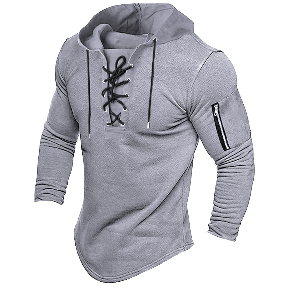 2024 Men's Spring Autumn Hoodie - Solid Color Lace-Up Zipper Pocket Sports Streetwear Bronzing Sweatshirt - Full Zip Fleece Hooded Pullover In Stock