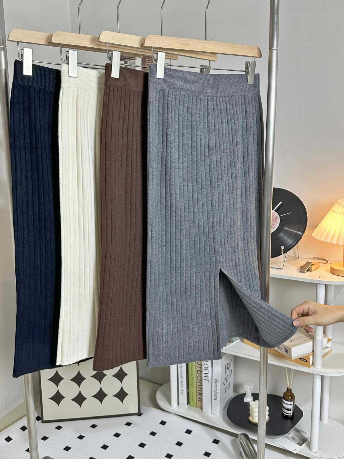 Women's High Waist Knitted Midi Skirt | Slim Fit Wool Blend Pencil Skirt with Split - Fall Autumn Thickened Long Straight Skirt