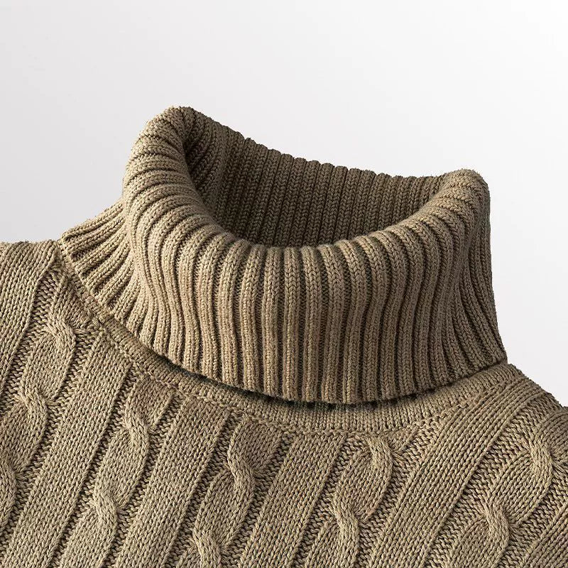 Men's Thick Cotton Turtleneck Sweater - Warm Autumn Winter Pullover for Stylish Comfort