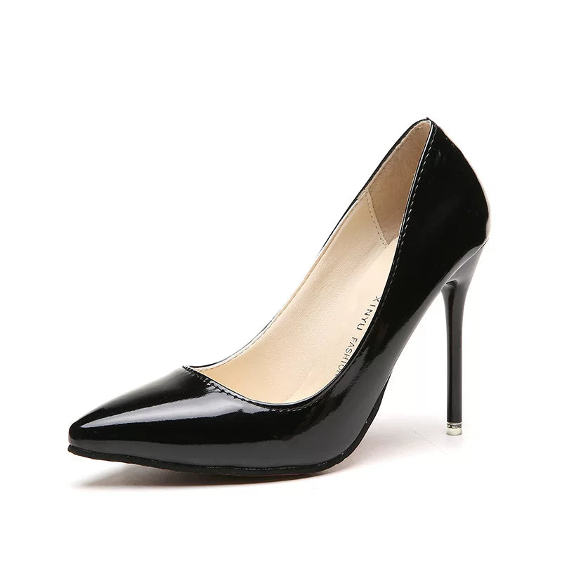 Plus Size Women's Pointed Toe Patent Leather Stiletto Pumps High Heels Black Nude Red