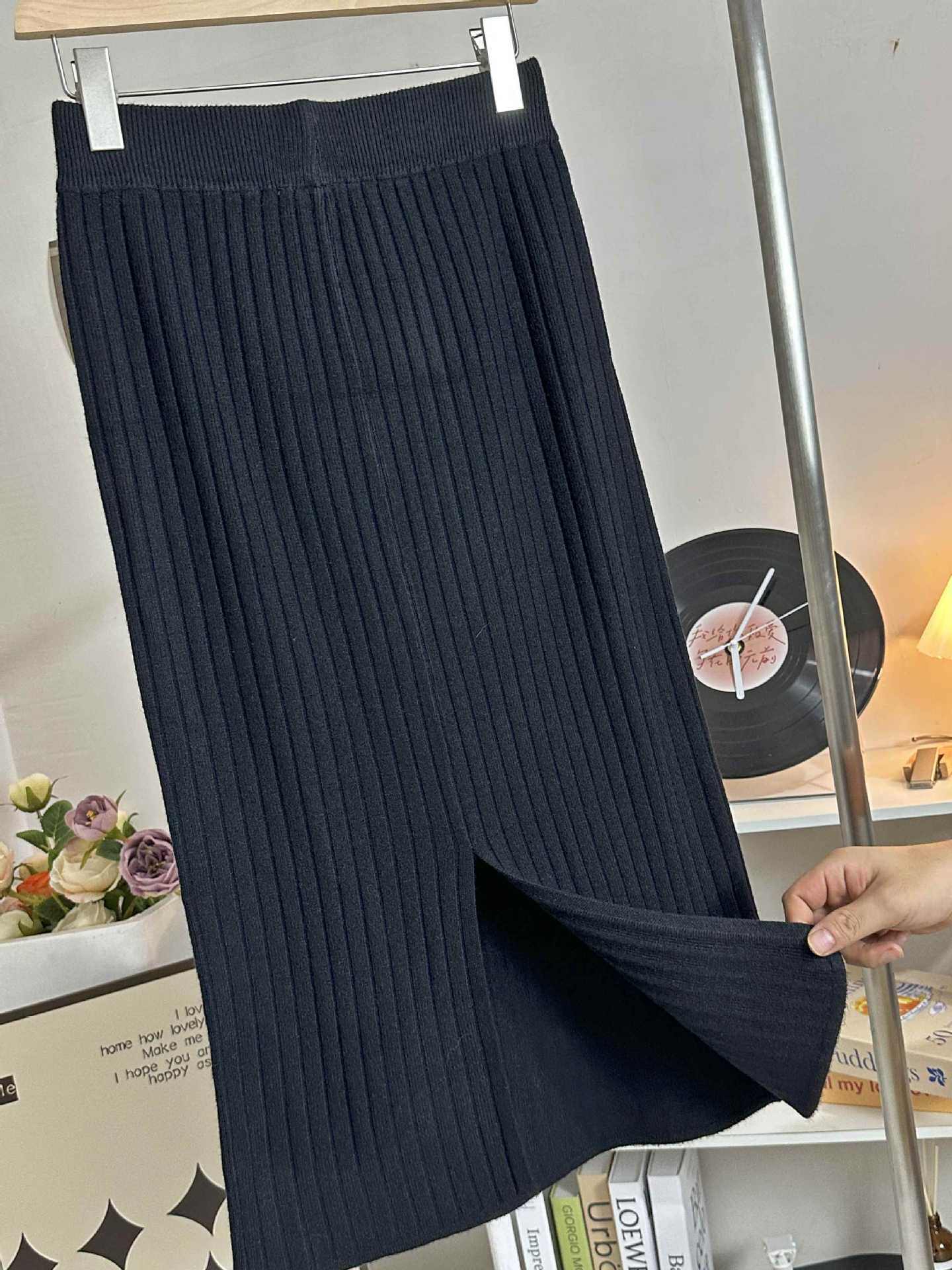 Women's High Waist Knitted Midi Skirt | Slim Fit Wool Blend Pencil Skirt with Split - Fall Autumn Thickened Long Straight Skirt