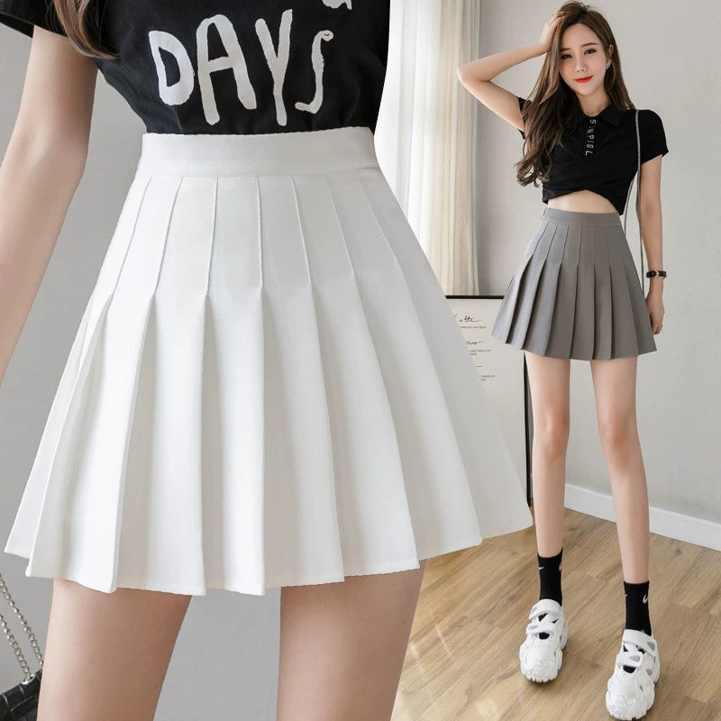 Women's Super Short Pleated Mini Skirt with Built-in Shorts - Sexy JK Style Lined Pantskirt Hot Girl Fashion