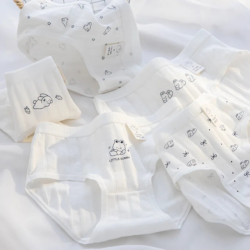 Cute Kawaii Rabbit Cartoon Print Women's Cotton Panties - Breathable Seamless Briefs Soft Comfortable Underwear