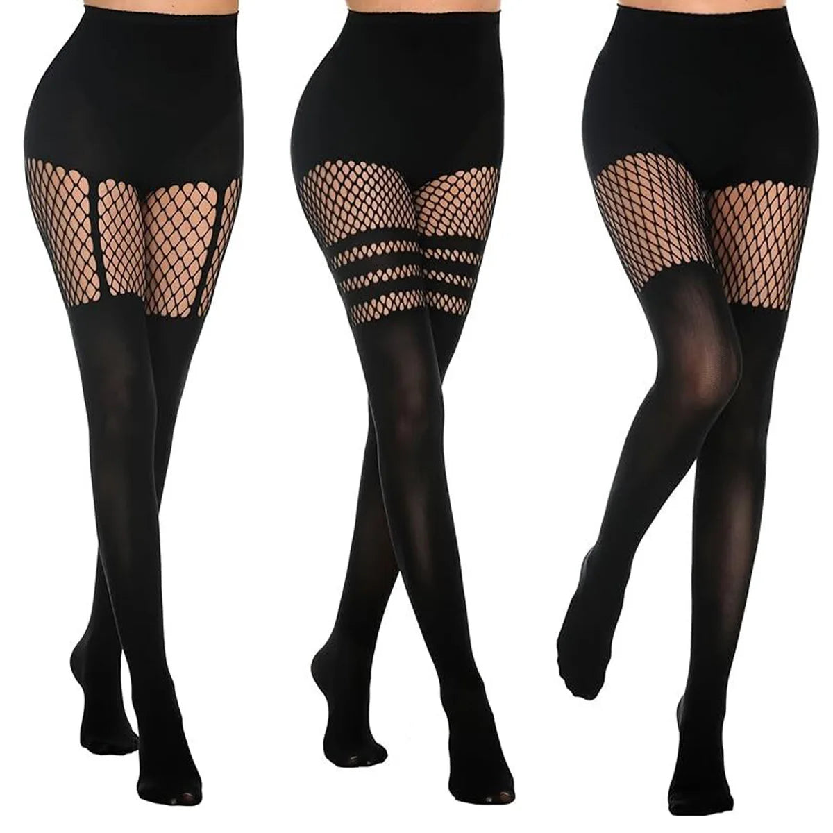 Women's Sexy Black Fishnet Suspender Pantyhose Hollow Out Irregular Mesh Stockings Lingerie