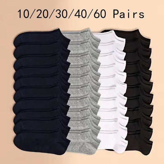 10-60 Pairs Unisex Solid Color Socks | Soft Breathable Cotton Crew Socks Bulk Pack