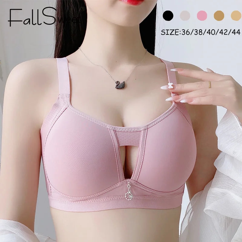 FallSweet Plus Size Wireless Push Up Bra - Seamless Breathable No Pad Brassiere with Pendant for Women