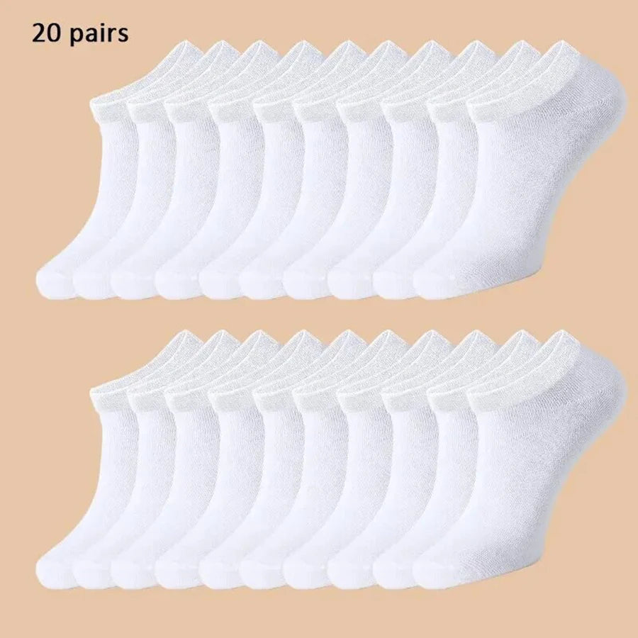 10/12/20/40 Pairs Men's Ankle Socks Solid Color Low Cut Boat Socks Non-Pilling Breathable