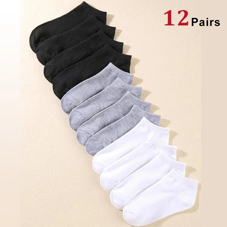10/12/20/40 Pairs Men's Ankle Socks Solid Color Low Cut Boat Socks Non-Pilling Breathable