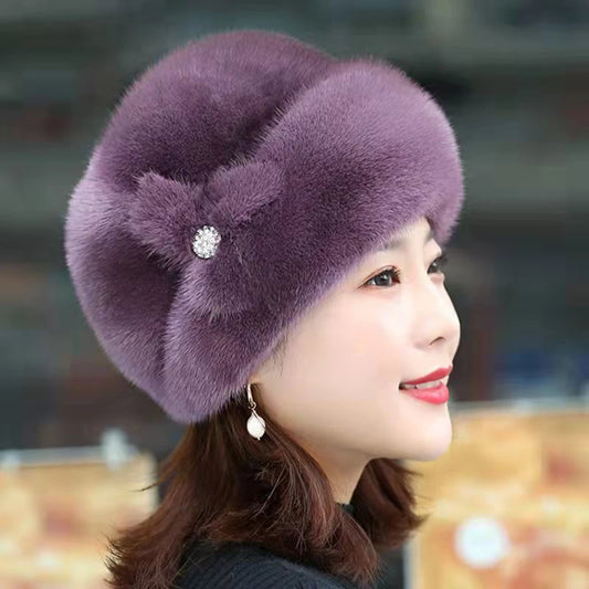Women's Faux Mink Fur Winter Hat Fleece Lined Earflap Slouchy Plush Beanie Warm