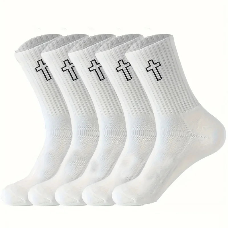 5/10 Pack Men's High-Cut Breathable Sports Socks – Unisex Mid-Calf Casual Black/White