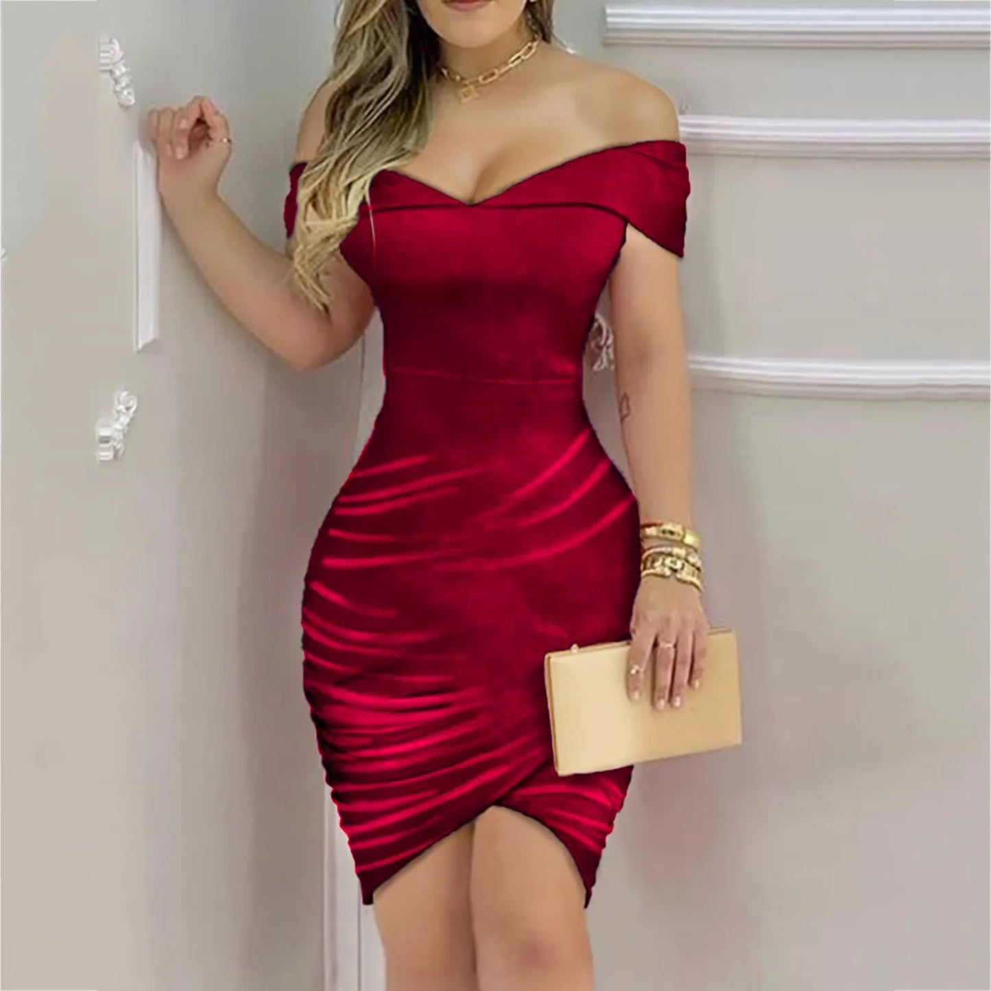 Women's Sexy Off Shoulder Bodycon Corset Mini Dress | Summer 2025 Party Club Wrap Ruched Cocktail Gown