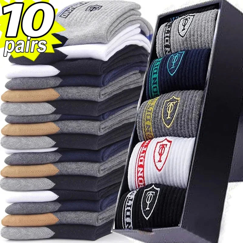 10 Pairs Men's Bamboo Fiber Socks – Breathable Deodorant Cotton Business Crew Socks