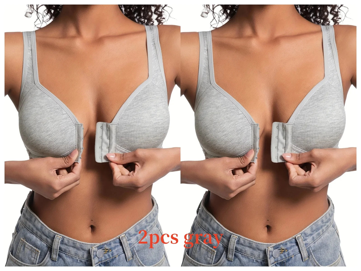 Women's Bra Wire-Free Front Closure Solid Color Full Coverage Fixed Cups More Considerate for Middle-Aged And Elderly Individual