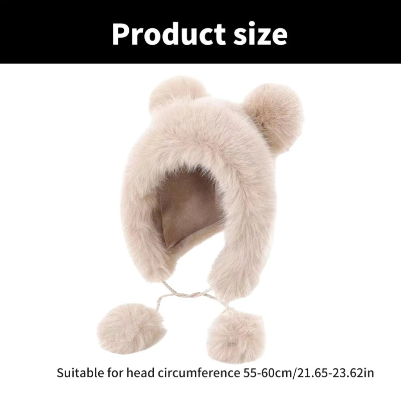 Women's Cute White Furry Bear Ear Hat Plush Winter Warm Ski Cycling Beanie